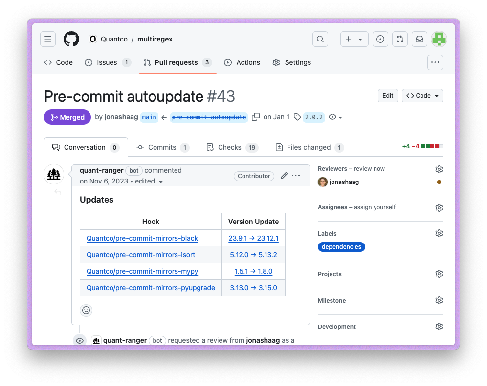 Example of an automated pre-commit pull request