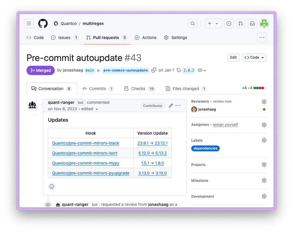 Example of an automated pre-commit pull request