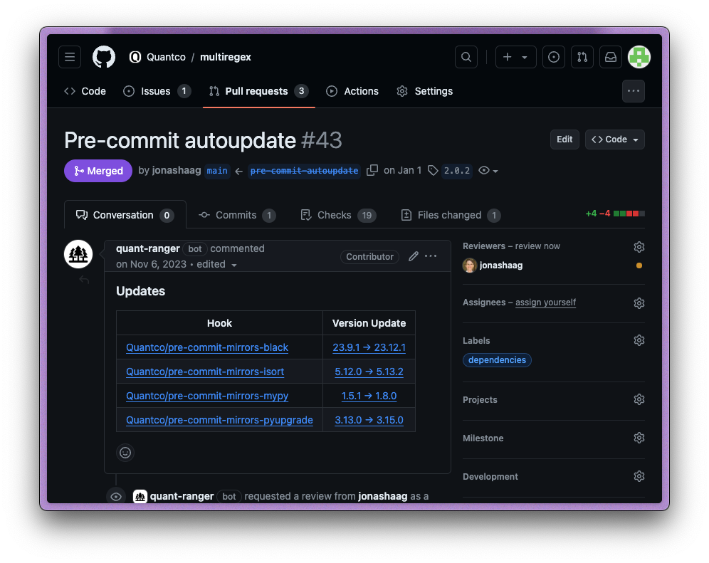 Example of an automated pre-commit pull request