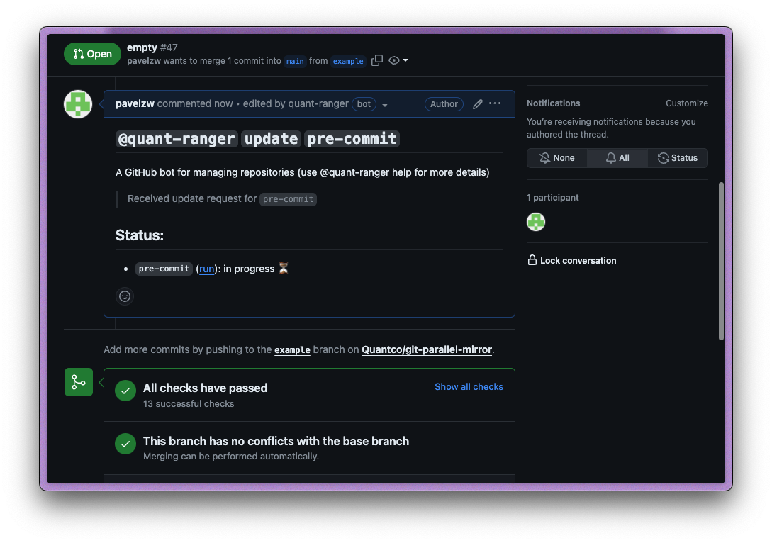 Triggering Quant Ranger with a GitHub comment