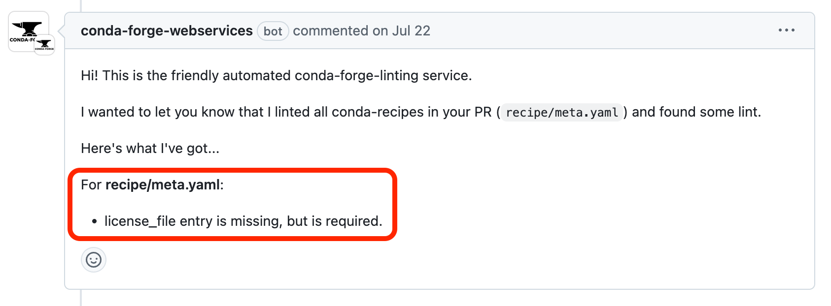 License file missing in conda-forge feedstock