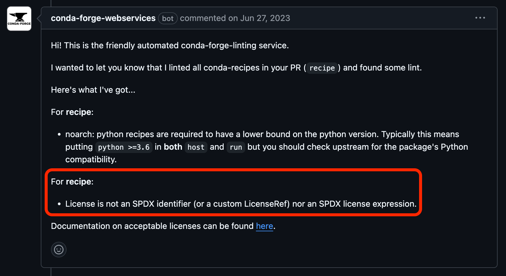 License file missing in conda-forge feedstock
